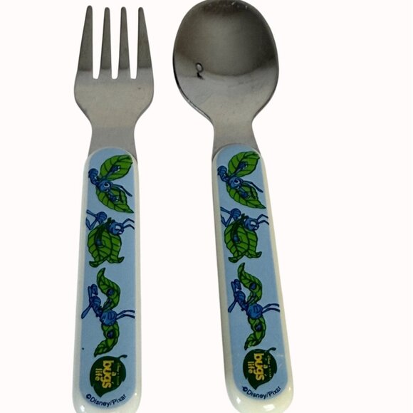 Disney Pixar A Bugs Life Childrens Fork Spoon Set Stainless Steel Toddler Utensi - Picture 1 of 12